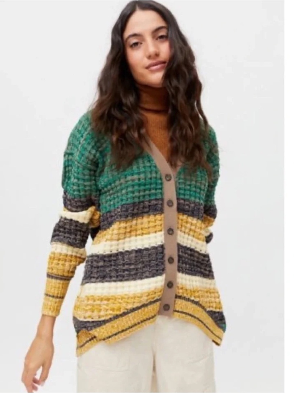 BDG URBAN OUTFITTERS Like New Kellen Oversized Cardigan In Green Tan and Navy